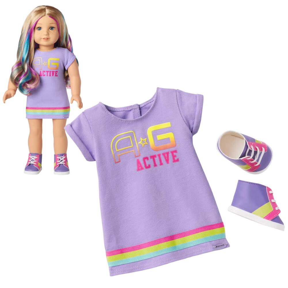 American Girl Show Your Sporty Side Doll Outfit Dress Shoes Active Purple NEW